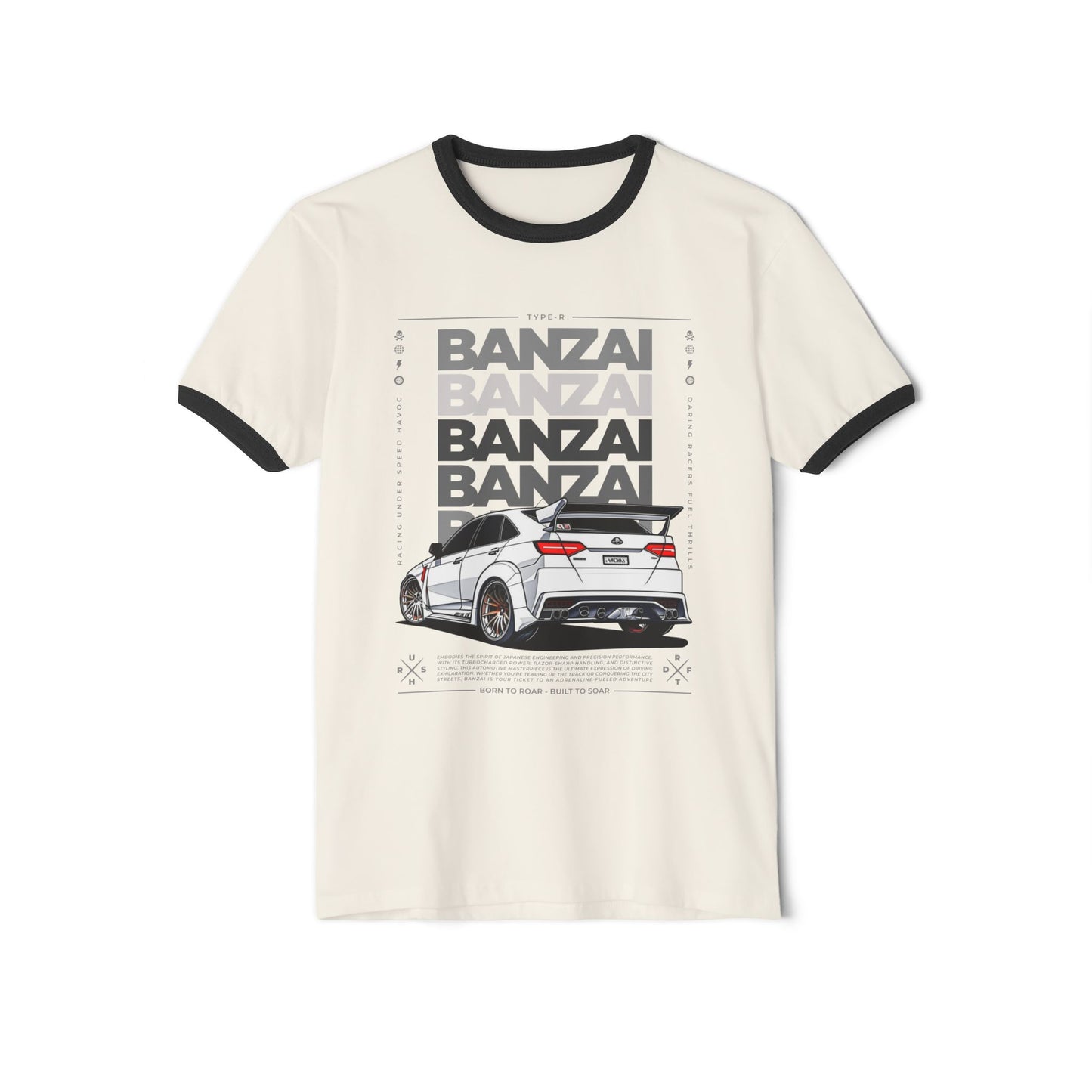 Banzai Racing Unisex Cotton Ringer T-Shirt - Car Enthusiast Apparel - CreativeRino