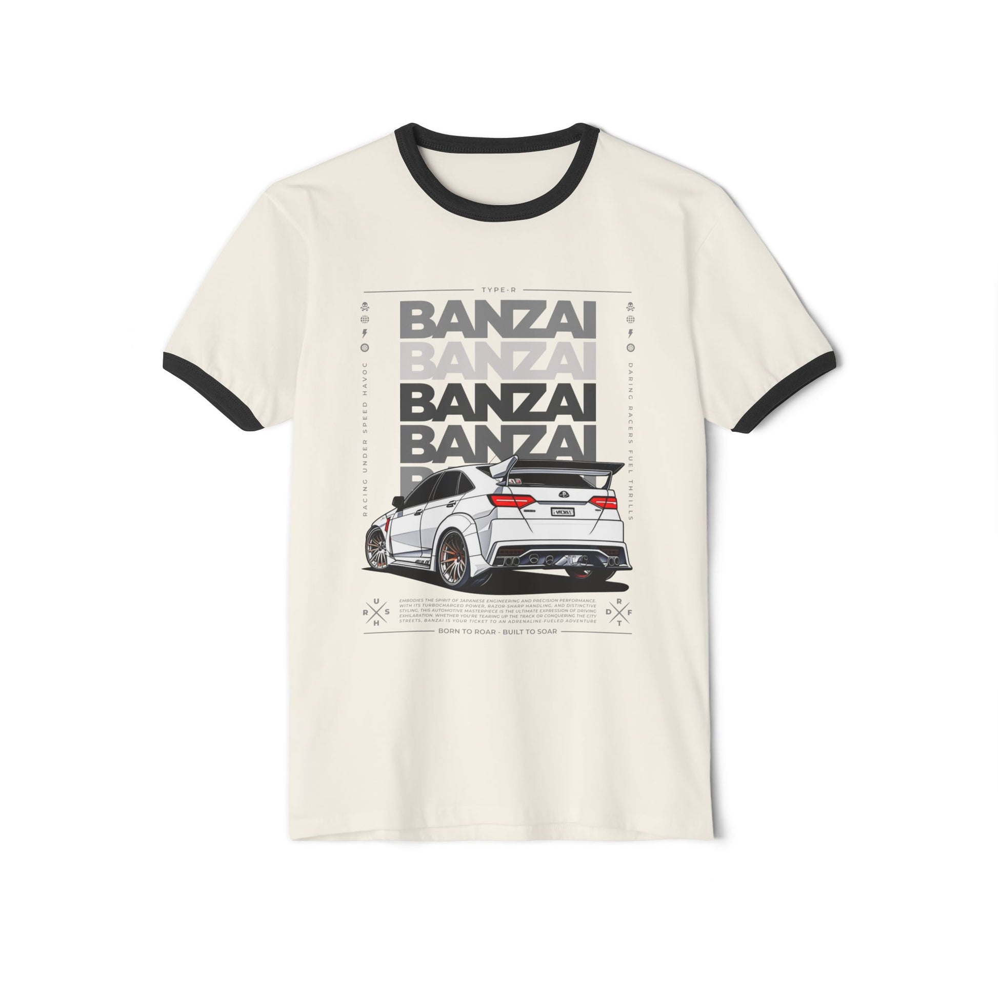 Banzai Racing Unisex Cotton Ringer T-Shirt - Car Enthusiast Apparel - CreativeRino