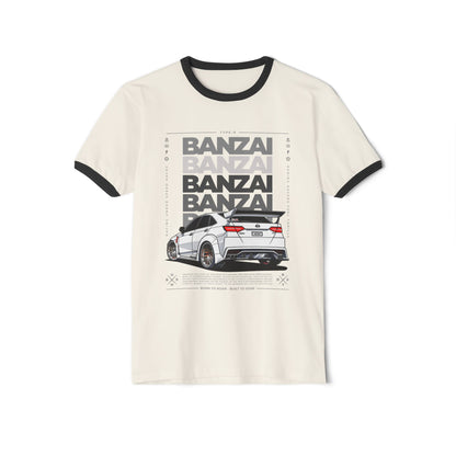 Banzai Racing Unisex Cotton Ringer T-Shirt - Car Enthusiast Apparel - CreativeRino