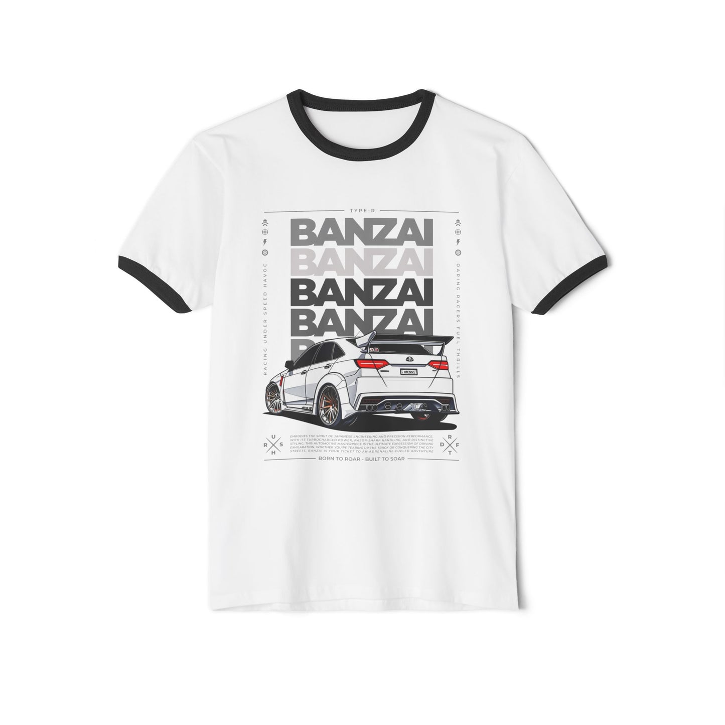Banzai Racing Unisex Cotton Ringer T-Shirt - Car Enthusiast Apparel - CreativeRino