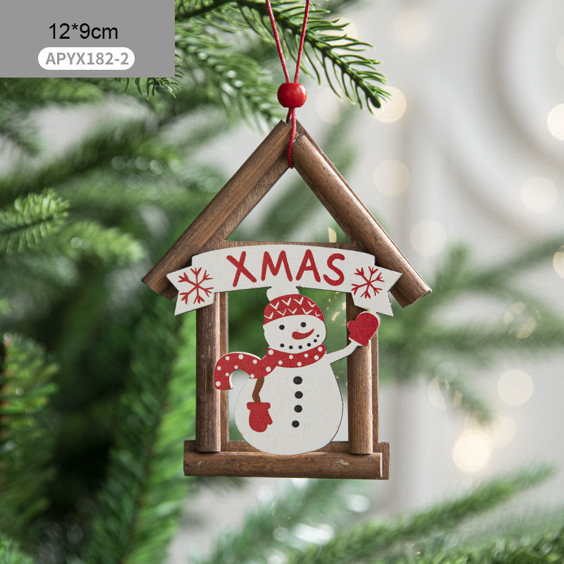 Rustic Wooden Christmas House Ornaments | Hanging Miniature Village Decorations eprolo