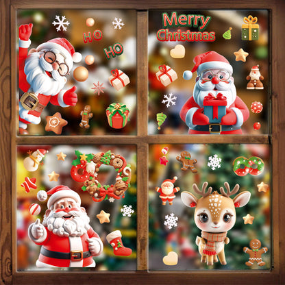 3D Christmas Static Window Clings | Santa Claus & Reindeer Showcase Decals for Glass Doors eprolo