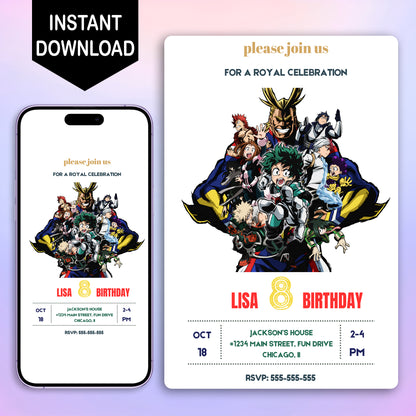 My hero Academia Birthday Invitation Template - CreativeRino