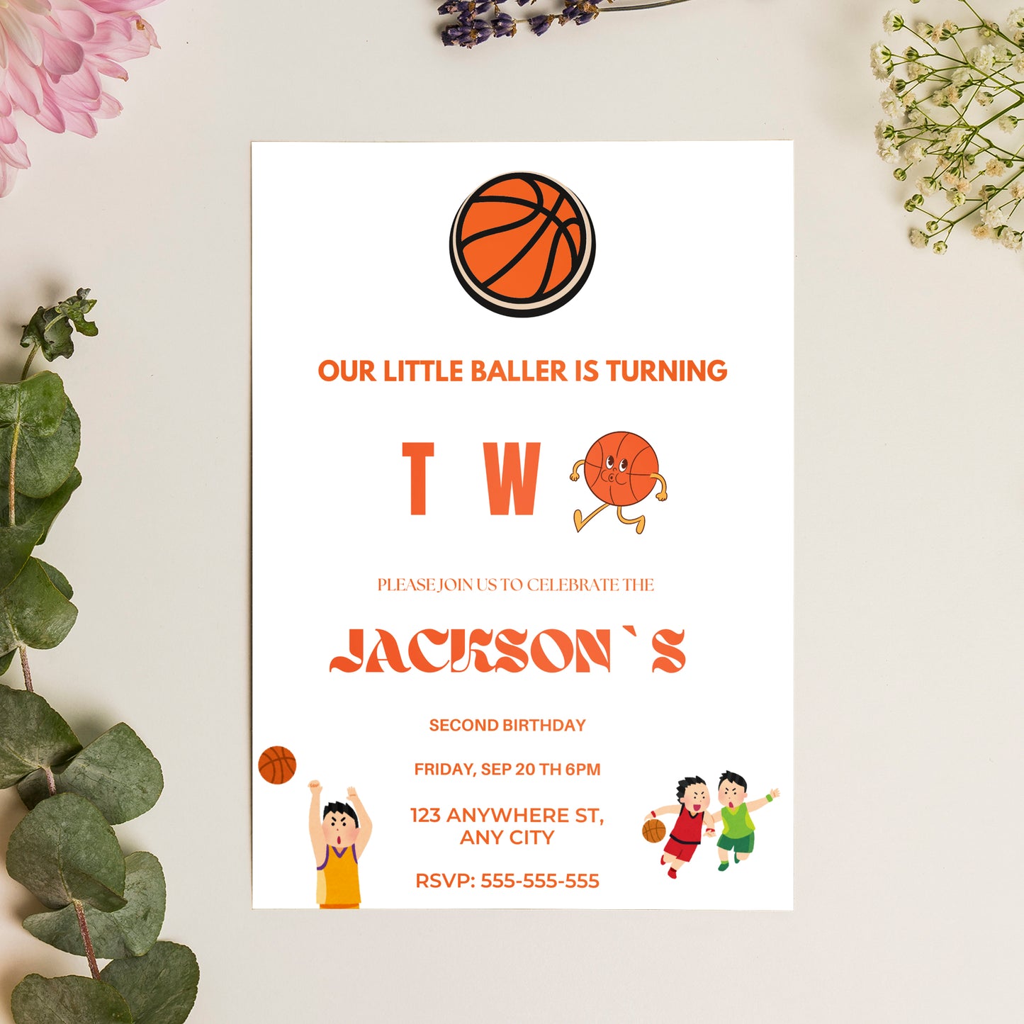 Rookie Of The Year Basketball Second Birthday Invitation Template | Our little baller turns two