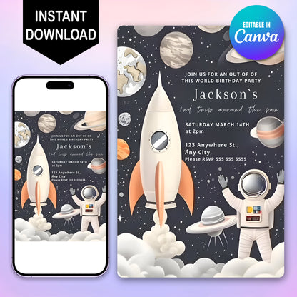 Astronaut Outer Space Birthday Invitation Template - CreativeRino
