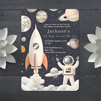 Astronaut Outer Space Birthday Invitation Template - CreativeRino