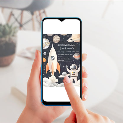 Astronaut Outer Space Birthday Invitation Template - CreativeRino