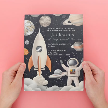 Astronaut Outer Space Birthday Invitation Template - CreativeRino