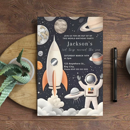 Astronaut Outer Space Birthday Invitation Template - CreativeRino