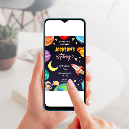 Outer Space Rocket Ship Birthday Party Invitation Template - CreativeRino