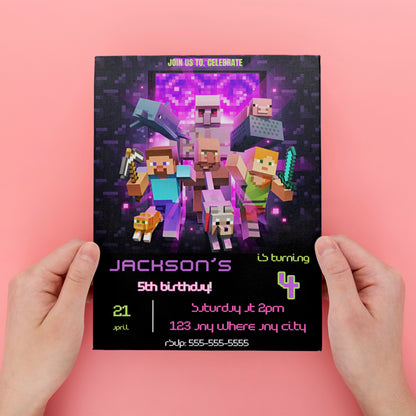 Minecraft Birthday Invitation Template - CreativeRino