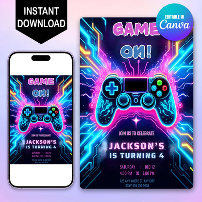 Video Game Birthday Party Invitation Template - CreativeRino