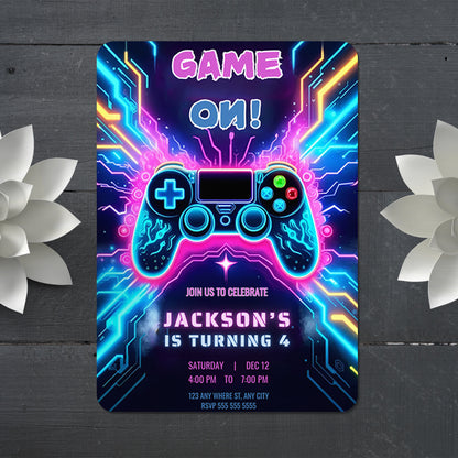 Video Game Birthday Party Invitation Template - CreativeRino