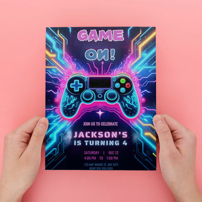 Video Game Birthday Party Invitation Template - CreativeRino