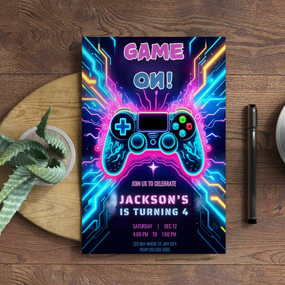 Video Game Birthday Party Invitation Template - CreativeRino