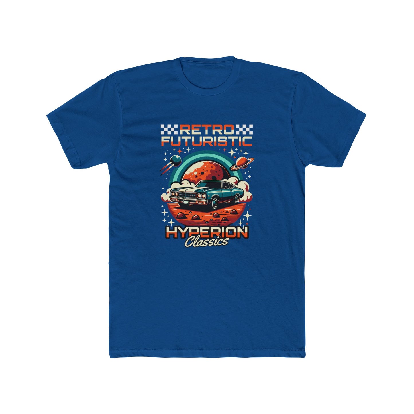 Retro Futuristic Car Unisex Cotton Crew Tee - Vintage Space T-shirt Design - CreativeRino