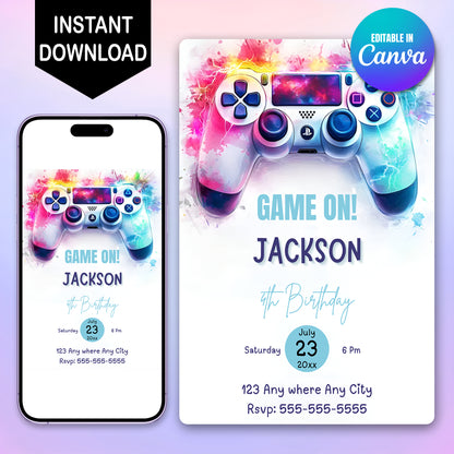 Video Game Birthday Invitation Template - CreativeRino