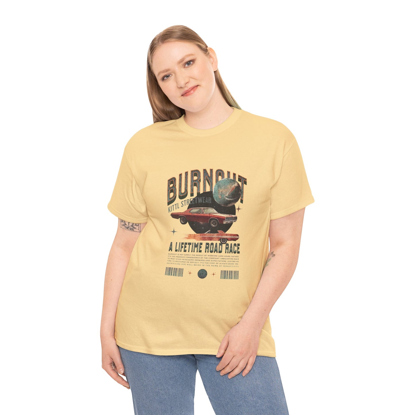 Burnout Road Race Unisex Heavy Cotton Tee - Vintage Graphic T-Shirt for Car Enthusiasts - CreativeRino