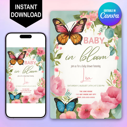 Baby in Bloom Invitation Template - CreativeRino