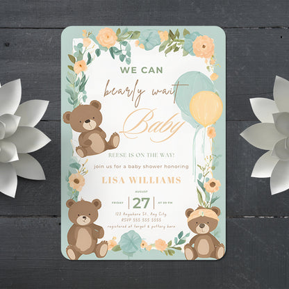 We Can Bearly Wait Baby Shower Invitation Template - CreativeRino