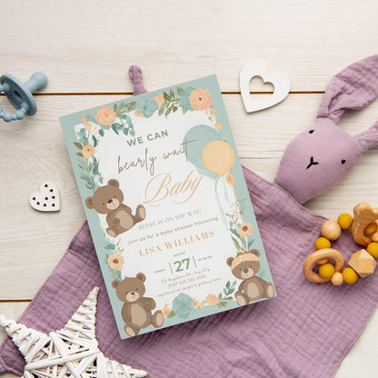 We Can Bearly Wait Baby Shower Invitation Template - CreativeRino