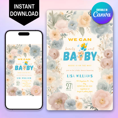 We Can Bearly Wait Baby Shower Party Invitation Template - CreativeRino