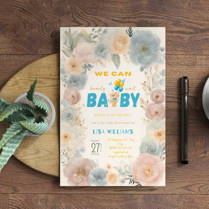 We Can Bearly Wait Baby Shower Party Invitation Template - CreativeRino