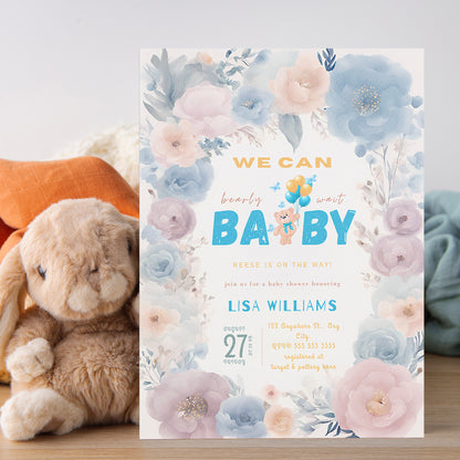 We Can Bearly Wait Baby Shower Party Invitation Template - CreativeRino