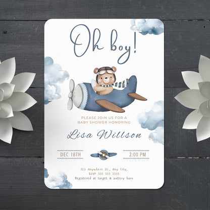 Airplane Baby Shower Invitation Template - CreativeRino
