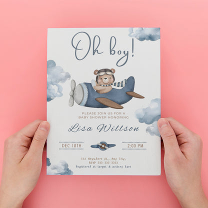 Airplane Baby Shower Invitation Template - CreativeRino