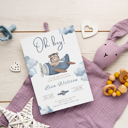 Airplane Baby Shower Invitation Template - CreativeRino
