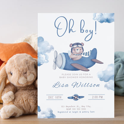 Airplane Baby Shower Invitation Template - CreativeRino