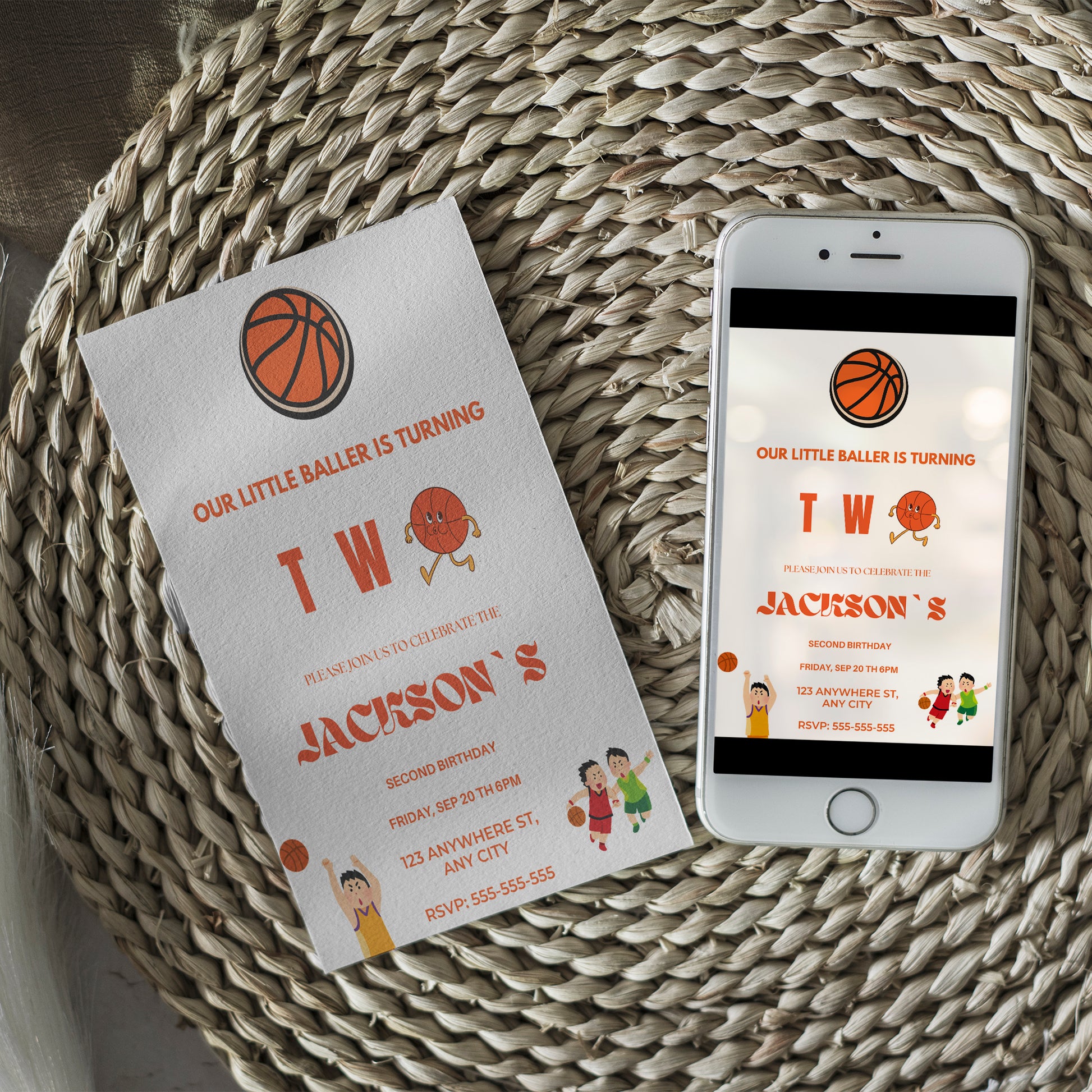 Rookie Of The Year Basketball Second Birthday Invitation Template | Our little baller turns two - CreativeRino