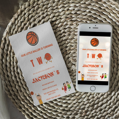 Rookie Of The Year Basketball Second Birthday Invitation Template | Our little baller turns two - CreativeRino