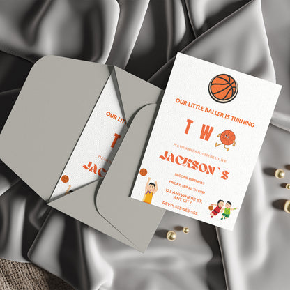 Rookie Of The Year Basketball Second Birthday Invitation Template | Our little baller turns two - CreativeRino