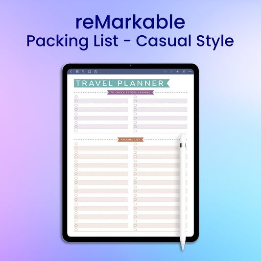 reMarkable 2 Packing List - Casual Style Planner Template