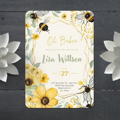 Bee baby shower Invitation Template - CreativeRino