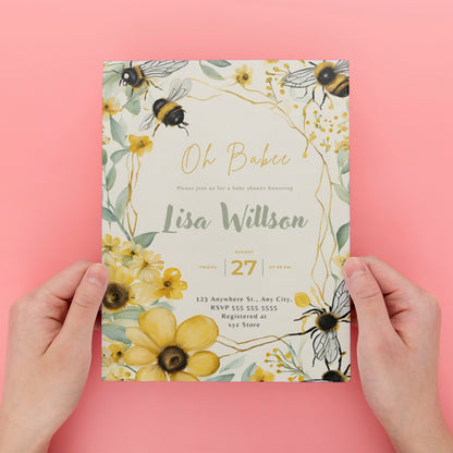 Bee baby shower Invitation Template - CreativeRino