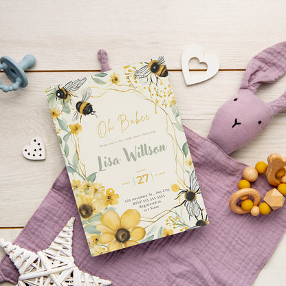 Bee baby shower Invitation Template - CreativeRino