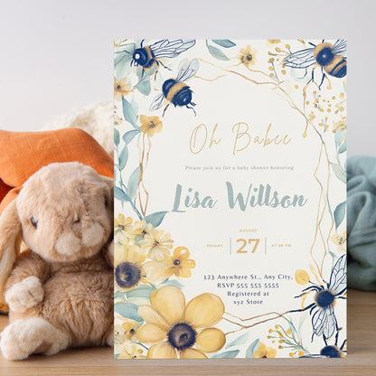 Bee baby shower Invitation Template - CreativeRino