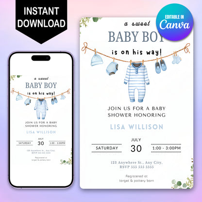 Boy Baby Shower Invitation Template - CreativeRino