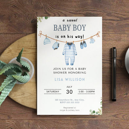 Boy Baby Shower Invitation Template - CreativeRino