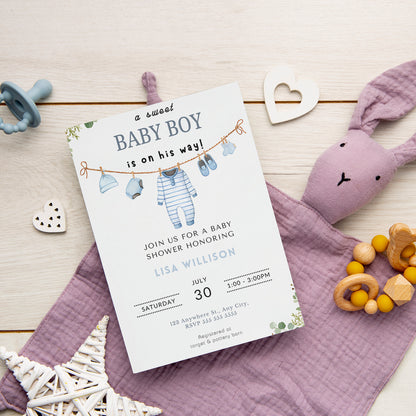 Boy Baby Shower Invitation Template - CreativeRino