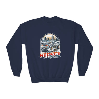 Street Dancer Youth Crewneck Sweatshirt - Fun and Trendy Graphic Sweatshirt for Young Car Enthusiasts - CreativeRino
