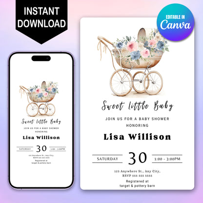 Sweet Little Baby Shower Invitation Template - CreativeRino