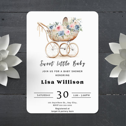 Sweet Little Baby Shower Invitation Template - CreativeRino