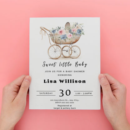 Sweet Little Baby Shower Invitation Template - CreativeRino