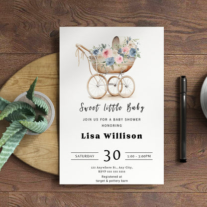 Sweet Little Baby Shower Invitation Template - CreativeRino