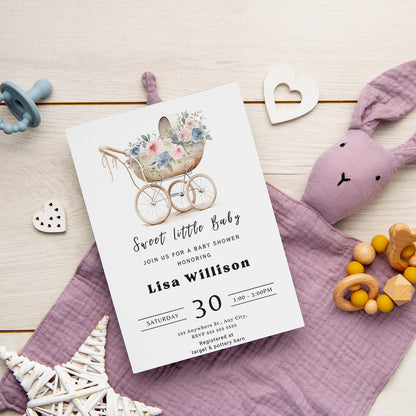 Sweet Little Baby Shower Invitation Template - CreativeRino