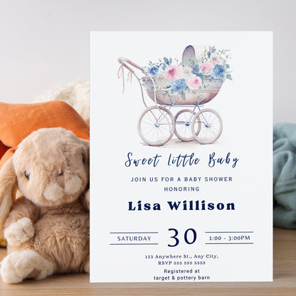 Sweet Little Baby Shower Invitation Template - CreativeRino